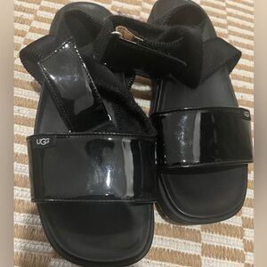 UGG Glossy Black Slide Sandals